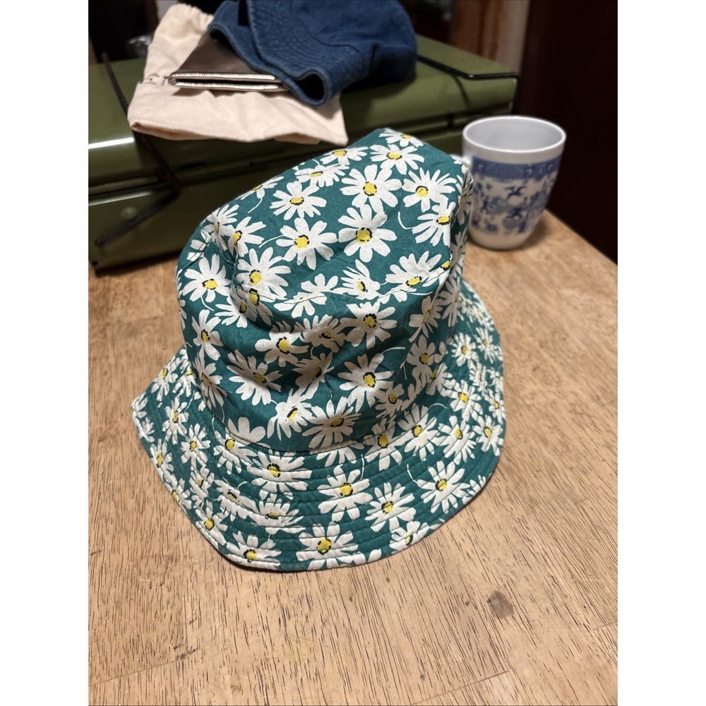 BYOS Womens Teal Green Daisy Floral Print Cotton Bucket Hat One Size NWT